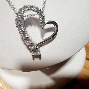 𝅺white Cubic Zirconia Rhodium Over Sterling Silver Heart Pendant